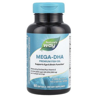 Nature's Way, Mega-DHA Premium Fischöl, 2000 mg, 60 Softgelkapseln (1000 mg pro Softgelkapsel)