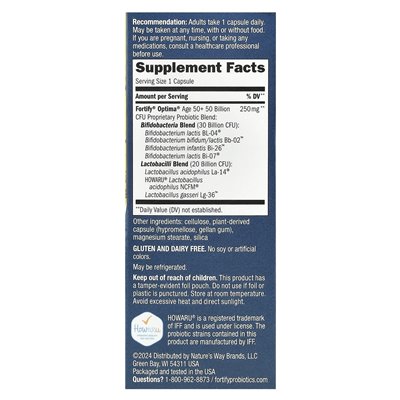 Nature's Way, Optima® Probiotic, Fortify® 50+, 50 Milliarden, 30 Kapseln mit verzögerter Freisetzung