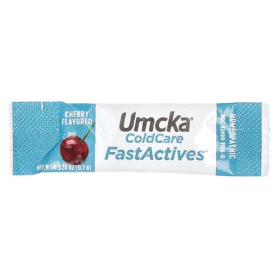 Nature's Way, Umcka, Kids Coldcare, Fastactives, dla wieku 6 i więcej, wiśni, 10 pakietów proszkowych, 0,024 uncji (0,7 g) każdy Nature's Way, Umcka, Kids Coldcare, Fastactives, dla wieku 6 i więcej, wiśni, 10 pakietów proszkowych, 0,024 uncji (0,7 g) każdy