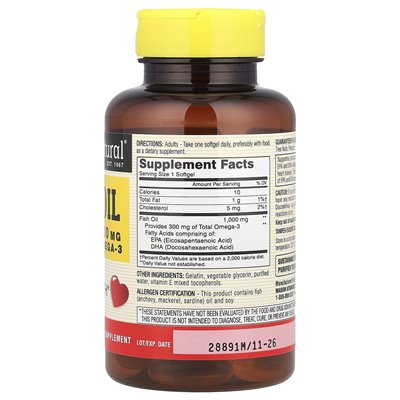 Mason Natural, olej rybny, 1000 mg, 60 miękkich