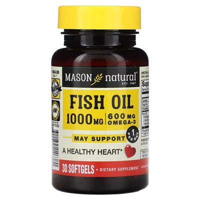Mason Natural, olej rybny, 1000 mg, 30 miękkich