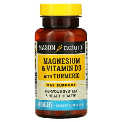 Mason Natural, magnez i witamina D3 z kurkumą, 60 tabletek Mason Natural, magnez i witamina D3 z kurkumą, 60 tabletek