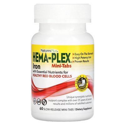 Naturesplus, Hema-Plex, Iron with Essential Nutrients for Healthy Red Blood Cells, 60 Mini Slow Release Tablets