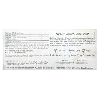 Naturesplus, Hema-Plex, Iron with Essential Nutrients for Healthy Red Blood Cells, 60 Mini Slow Release Tablets