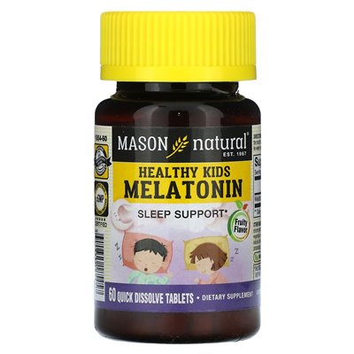 Mason Natural, Zdrowa Melatonina dla Dzieci, Wiek 4 i powyżej, Owocowa, 60 Tabletek Mason Natural, Zdrowa Melatonina dla Dzieci, Wiek 4 i powyżej, Owocowa, 60 Tabletek