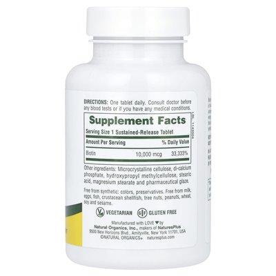 Naturesplus, Biotin mit langer Freisetzung, 10.000 mcg, 90 Tabletten