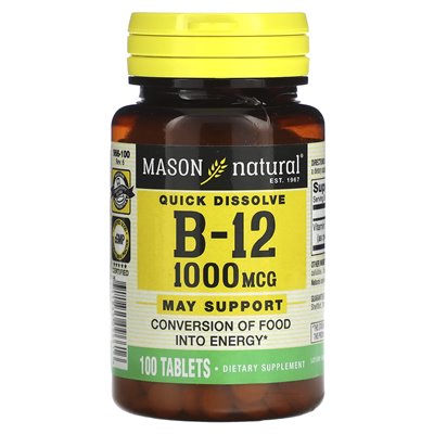 Mason Natural, Szybkie rozpuszczenie, witamina B-12, 1000 mcg, 100 tabletek
