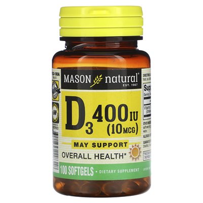 Mason Natural, Vitamin D3, 10 mcg (400 IU), 100 soft