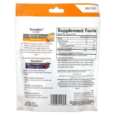 Quantum Health, TheraZinc, Lozenges, Blood Orange, 18 Lozenges Quantum Health, TheraZinc, Lozenges, Blood Orange, 18 Lozenges