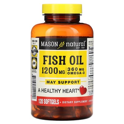 Mason Natural, olej rybny, 1200 mg, 120 miękkich Mason Natural, olej rybny, 1200 mg, 120 miękkich