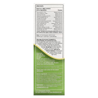 Medinatura, T-Relief, Arnica +12, Arthritis Pain Relief, Pain Relief Cream, Extra Strength, 3oz (85g)