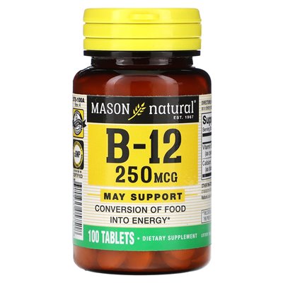 Mason Natural, B-12, 250 mcg, 100 tabletek