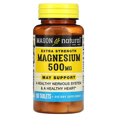 Mason Natural, magnez, dodatkowa siła, 500 mg, 100 tabletek