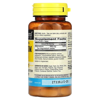 Mason Natural, magnez, dodatkowa siła, 500 mg, 100 tabletek