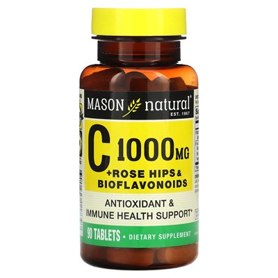 Mason Natural, Witamina C z Dzikiej Róży i Bioflawonoidami, 1000 mg, 90 tabletek Mason Natural, Witamina C z Dzikiej Róży i Bioflawonoidami, 1000 mg, 90 tabletek