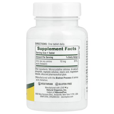 NaturesPlus, Cynk, 10 mg, 90 tabletek NaturesPlus, Cynk, 10 mg, 90 tabletek