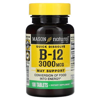 Mason Natural, witamina B-12, 3000 mcg, 100 tabletek