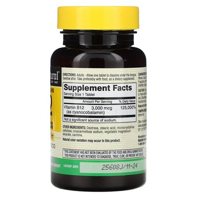 Mason Natural, Vitamin B-12, 3000 mcg, 100 Tabletten
