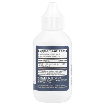 Metagenik, witamina D3, 2 Fl Oz (59,14 ml)