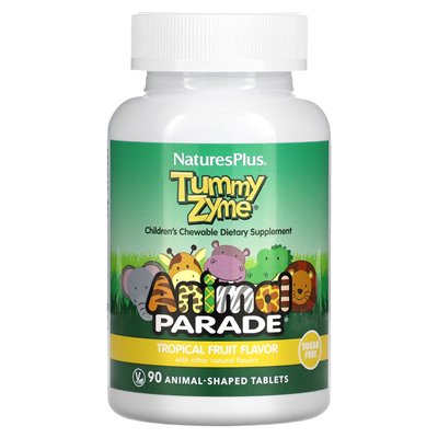 Naturesplus, Parada Zwierząt, Zyme brzucha, owoce tropikalne, 90 tabletek w kształcie zwierząt