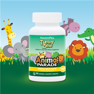 Naturesplus, Parada Zwierząt, Zyme brzucha, owoce tropikalne, 90 tabletek w kształcie zwierząt
