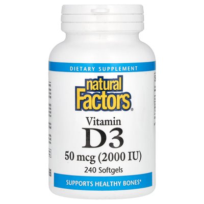 Czynniki naturalne, witamina D3, 50 mcg (2000 IU), 240 miękkich