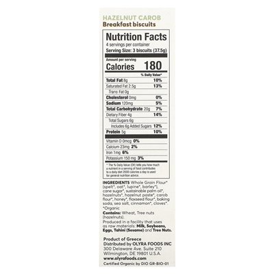 OLYRA, ORGANIC BISCUITS, CAROB LEZELNUT, 4 packs 1.32 oz (37.5 g)