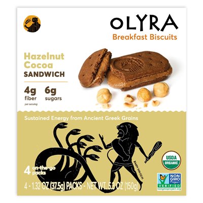 OLYRA, Organiczne ciastka śniadaniowe, kanapka z kakao orzechowym, 4 paczki, 1,32 uncji (37,5 g) każdy OLYRA, Organiczne ciastka śniadaniowe, kanapka z kakao orzechowym, 4 paczki, 1,32 uncji (37,5 g) każdy