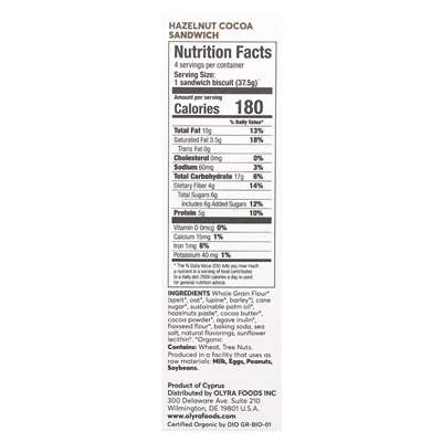 OLYRA, Organic Breakfast Cookies, Sandwich with Nut Cocoa, 4 Packs, 1.32 oz (37.5 g) each