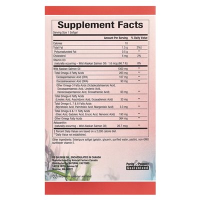 Czynniki naturalne, kompletne omega, 100% dzikiego oleju z łososia alaski, 1300 mg, 180 miękkich miękkich