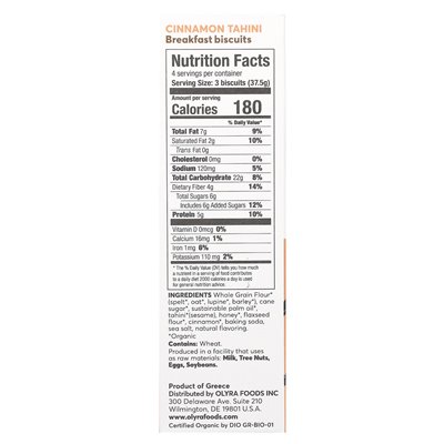 OLYRA, Organiczne ciastka śniadaniowe, cynamon Tahini, 4 paczki, 1,32 uncji (37,5 g) OLYRA, Organiczne ciastka śniadaniowe, cynamon Tahini, 4 paczki, 1,32 uncji (37,5 g)