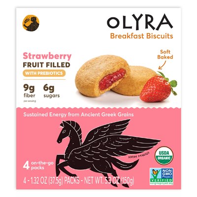 OLYRA, Organiczne ciastka śniadaniowe, wypełnione truskawkami, 4 paczki, 1,32 uncji (37,5 g) OLYRA, Organiczne ciastka śniadaniowe, wypełnione truskawkami, 4 paczki, 1,32 uncji (37,5 g)