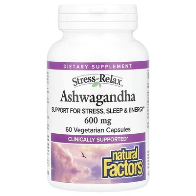Czynniki naturalne, stres-relax®, Ashwagandha, 600 mg, 60 kapsułek wegetariańskich