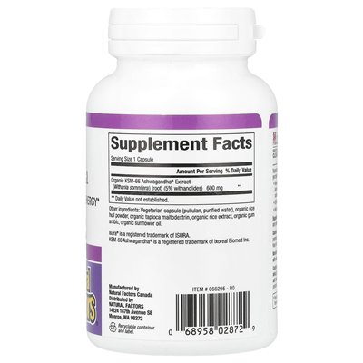 Czynniki naturalne, stres-relax®, Ashwagandha, 600 mg, 60 kapsułek wegetariańskich
