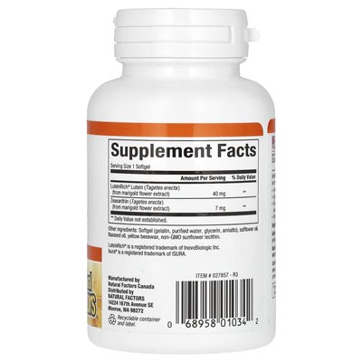 Czynniki naturalne, luteina, 40 mg, 30 miękkich