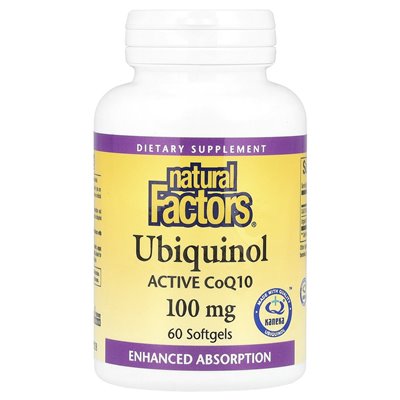 Czynniki naturalne, ubikinol, aktywny COQ10, 100 mg, 60 miękkich