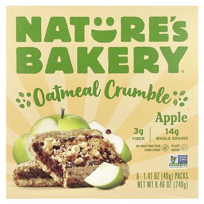 Nature's Bakery, płatki owsiane, jabłko, 6 opakowań, 1,41 uncji (40 g)