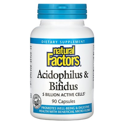 Natural Factors, Acidophilus & Bifidus, 5 miliardów, 90 kapsułek