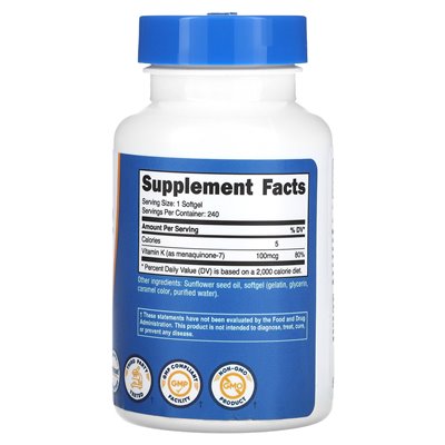 Nutricost, witamina K2, 100 mcg, 240 softgels