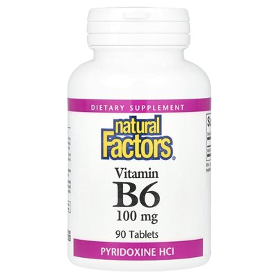 Czynniki naturalne, witamina B6, 100 mg, 90 tabletek