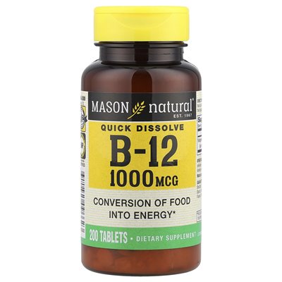 Mason Natural, Vitamin B-12, Quick Dissolve, 1000 mcg, 200 Tablets