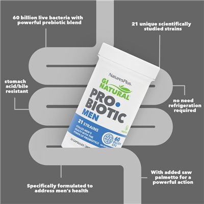 Naturesplus, GI Natural, Probiotic Men, 60 Milliarden KBE, 30 Kapseln