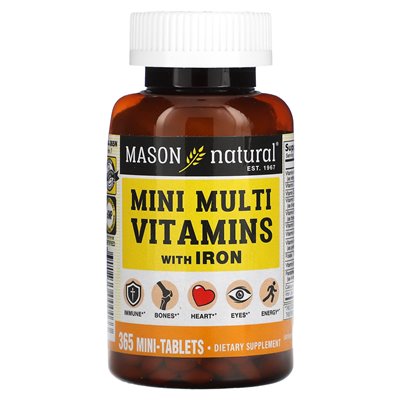 Mason Natural, Mini Multi Vitamin z żelazem, 365 mini tabletek