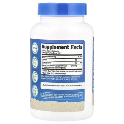 Nutricost, Lion's Mane Grzyb, 2100 mg, 90 kapsułek (700 mg na kapsułkę)
