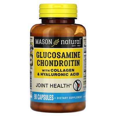 Mason Natural, Glukozamina Chondroityna z Kolagenem i Kwasem Hialuronowym, 90 Kapsułek Mason Natural, Glukozamina Chondroityna z Kolagenem i Kwasem Hialuronowym, 90 Kapsułek