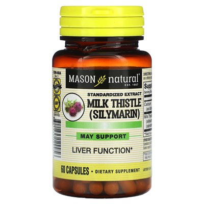 Mason Natural, Ostropest Plamisty (Silymarin), Wyciąg Zstandardyzowany, 60 Kapsułek Mason Natural, Ostropest Plamisty (Silymarin), Wyciąg Zstandardyzowany, 60 Kapsułek