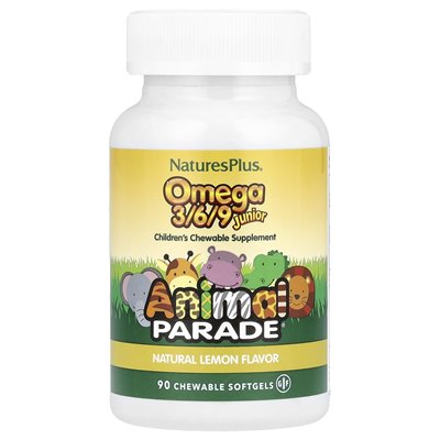 Naturesplus, Animal Parade®, Omega 3/6/9 Junior, Natural Lemon, 90 Softgels do żucia
