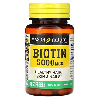 Mason Natural, Biotyna, 5,000 mcg, 60 Softgels Mason Natural, Biotyna, 5,000 mcg, 60 Softgels
