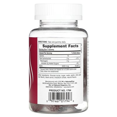 Naturesplus, Biotin Gummies, Raspberry, 5000 mcg, 60 gummies