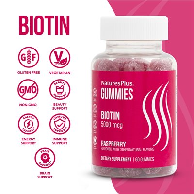 Naturesplus, Biotin Gummies, Raspberry, 5000 mcg, 60 gummies